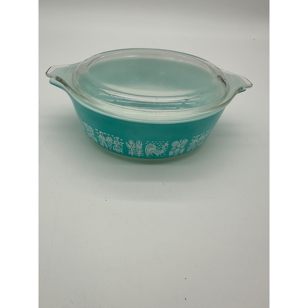 Pyrex Casserole Dish Vintage Butterprint Turquoise White 1 Pint 471 1 PT
